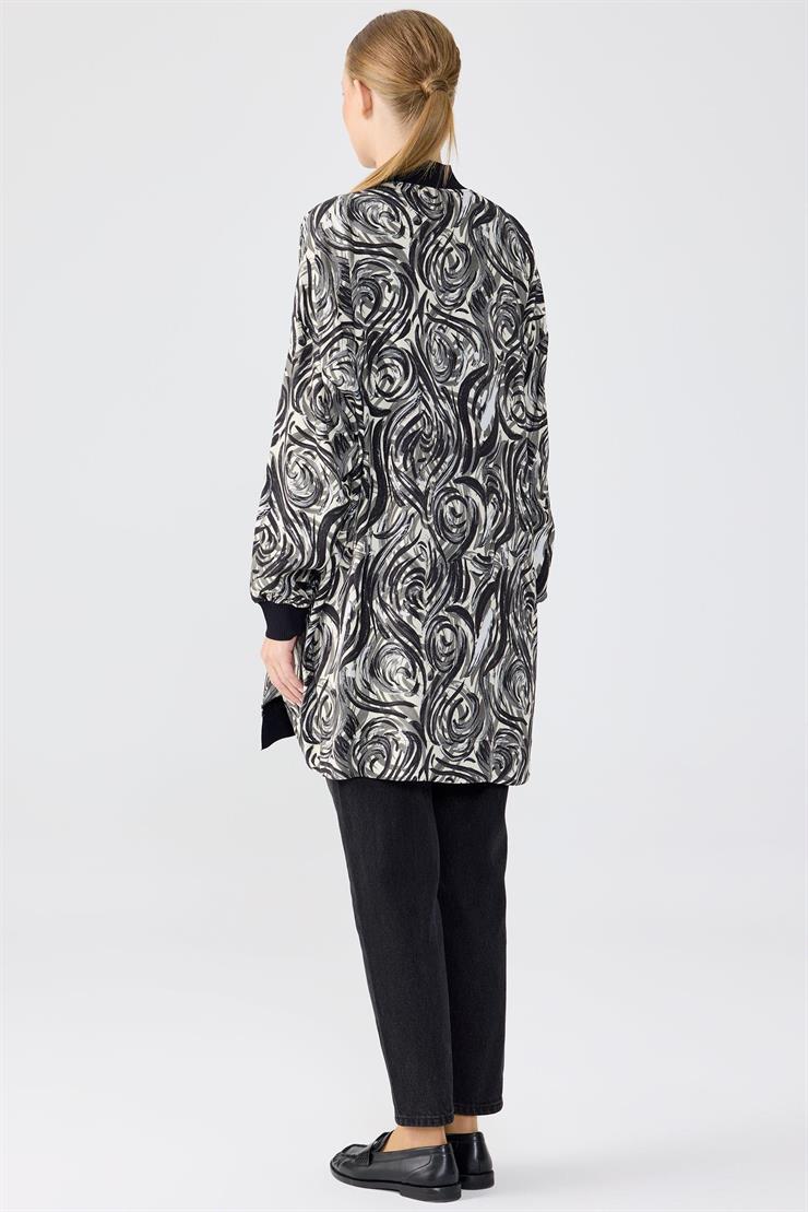 Bomber Yaka Önden Fermuarlı Hırka SİYAH