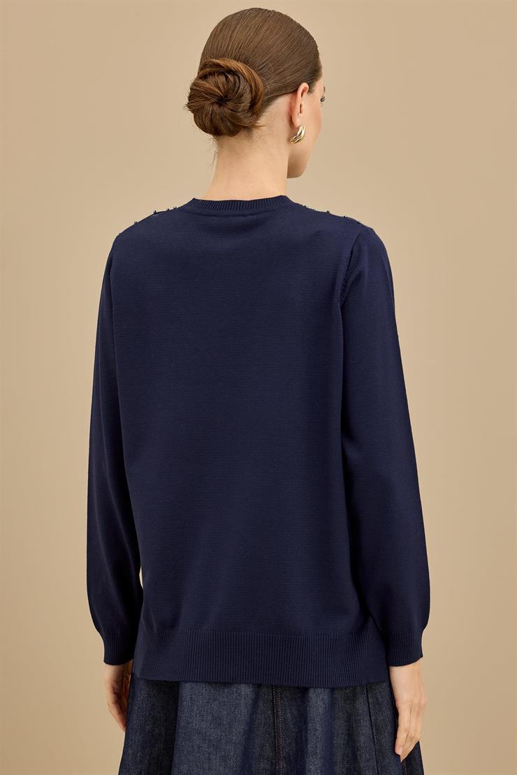 Boncuk İşlemeli Bluz LACİVERT