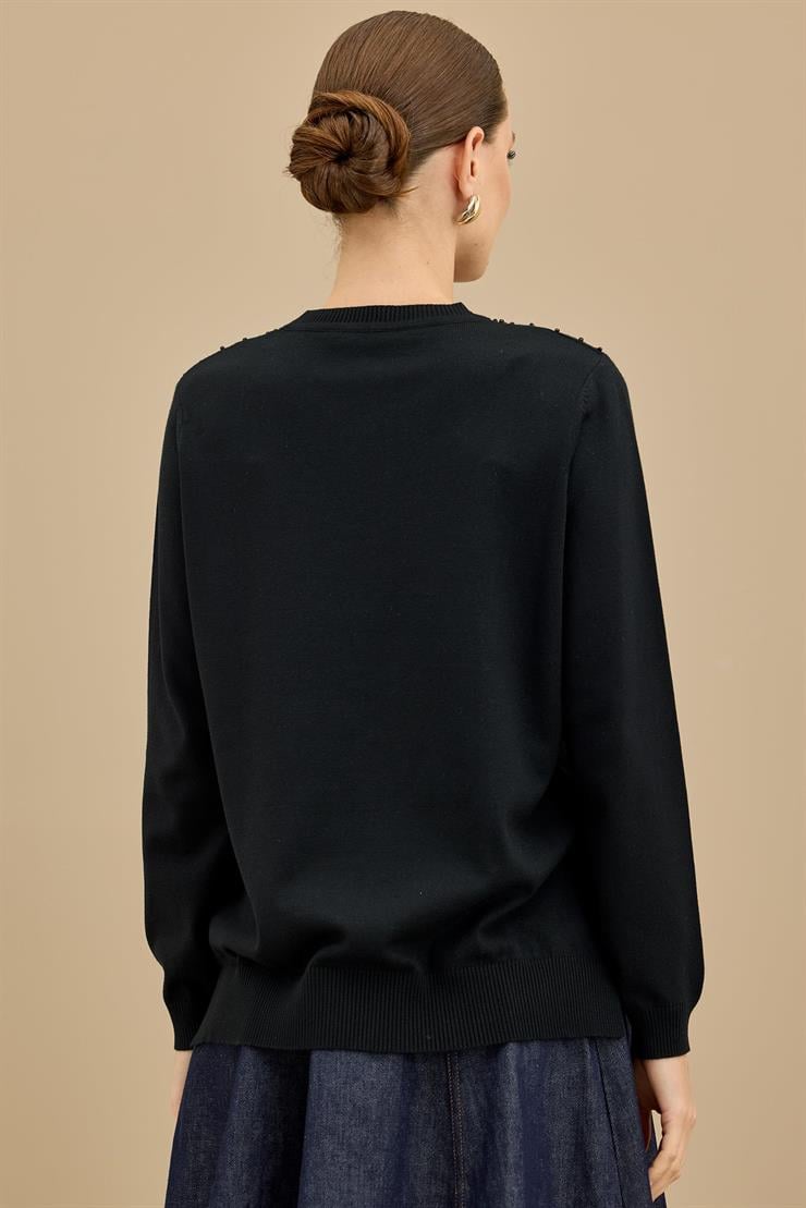 Boncuk İşlemeli Bluz SİYAH