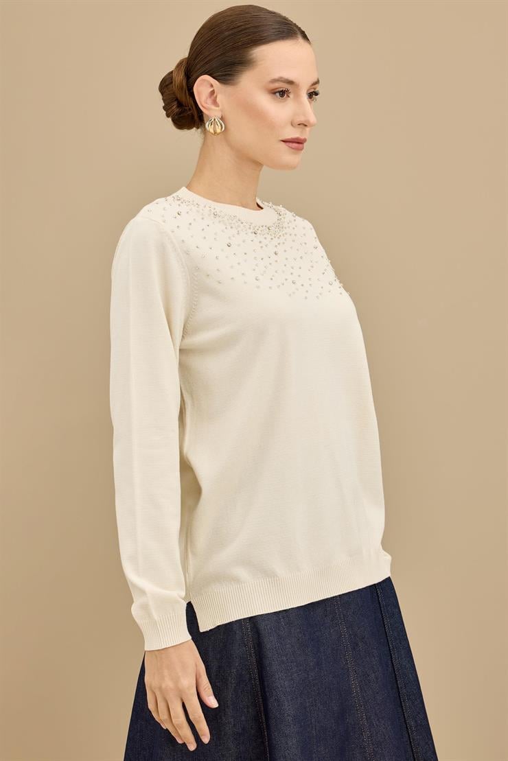 Boncuk İşlemeli Bluz VANİLYA