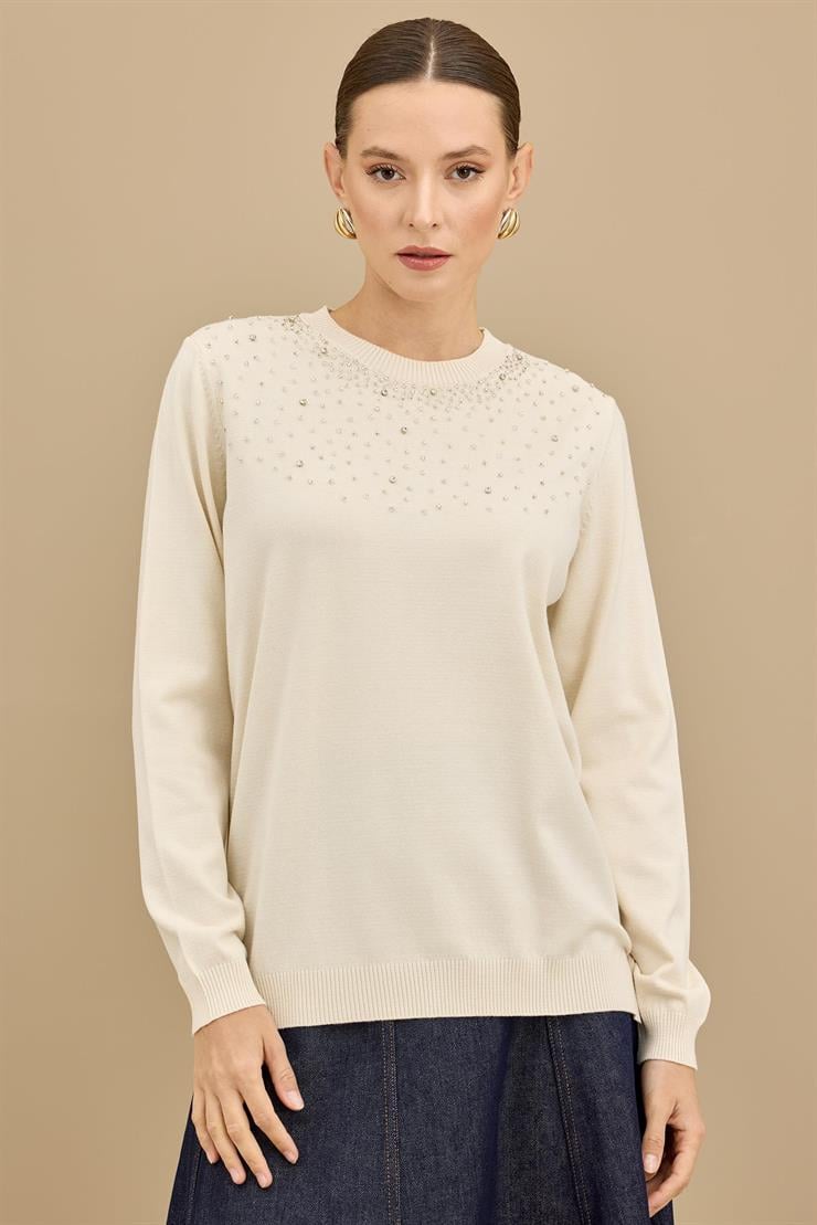 Boncuk İşlemeli Bluz VANİLYA