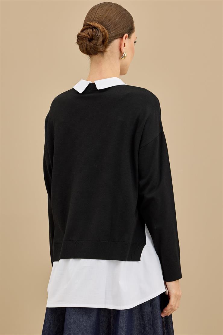 Boncuk İşlemeli Gömlek Detaylı Tunik SİYAH