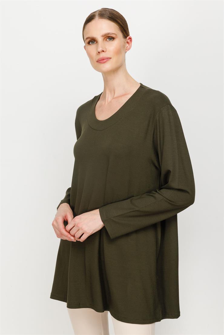 Büyük Beden Örme Kumaş Bluz-HAKİ