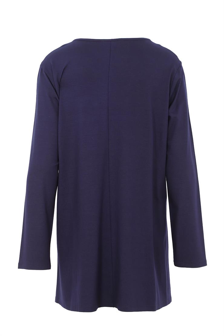 Büyük Beden Örme Kumaş Bluz-LACİVERT