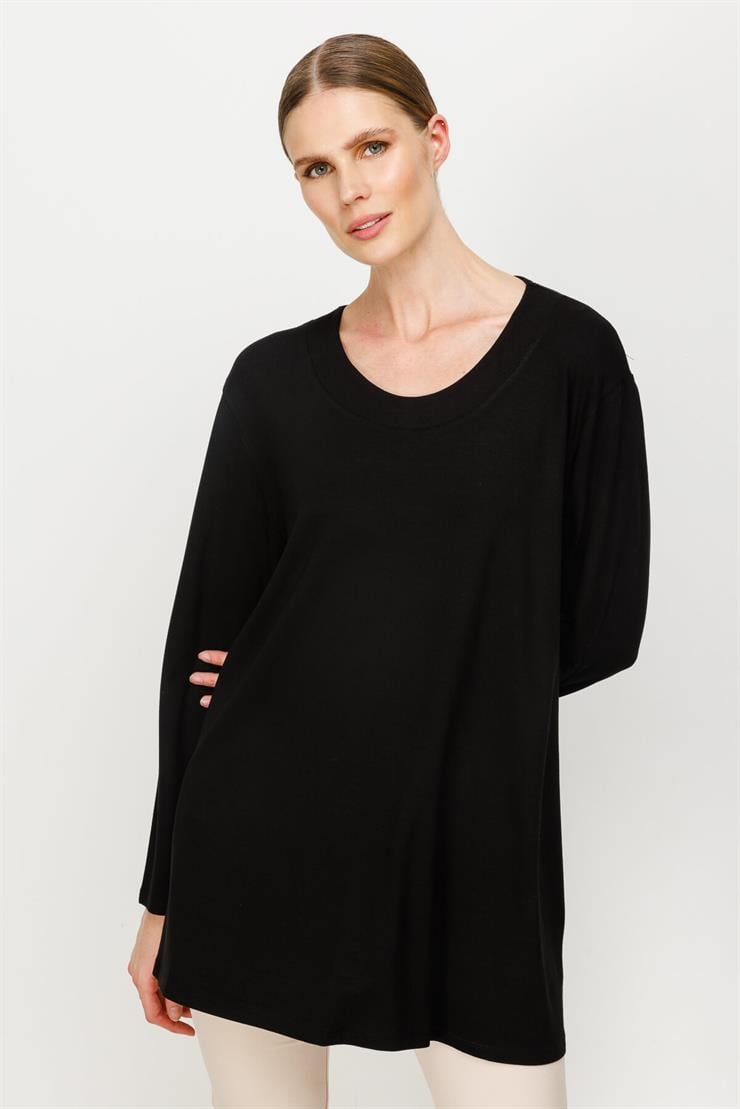 Büyük Beden Örme Kumaş Bluz-SİYAH