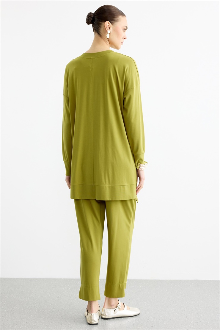 Çapraz Bantlı Tunik Kademeli Pantolon Takım YEŞİL