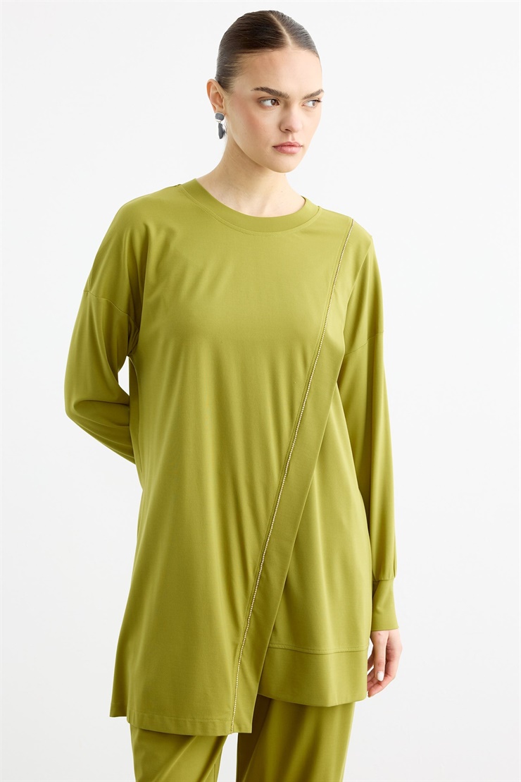 Çapraz Bantlı Tunik Kademeli Pantolon Takım YEŞİL