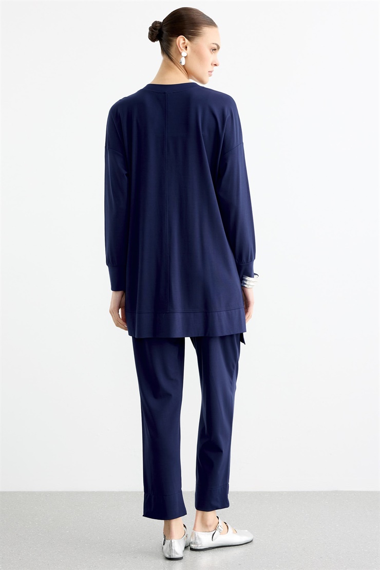 Çapraz Bantlı Tunik Kademeli Pantolon Takım LACİVERT