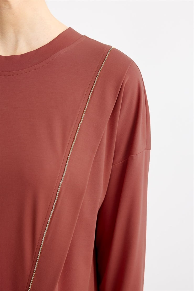 Çapraz Bantlı Tunik Kademeli Pantolon Takım KİREMİT