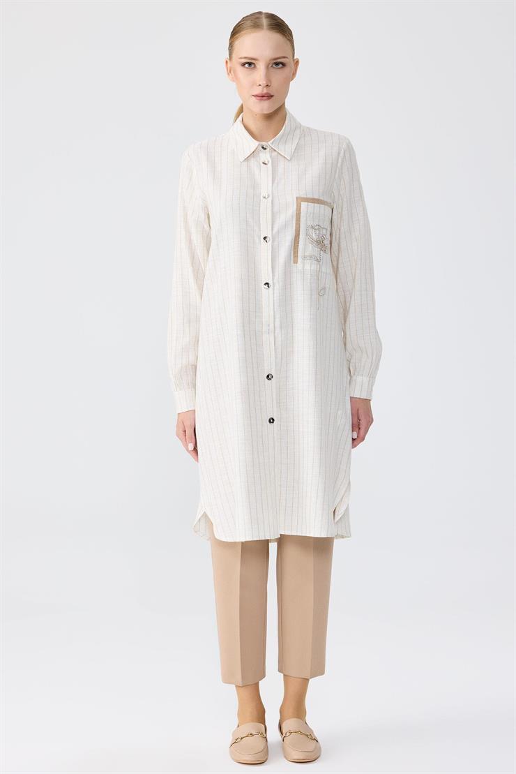 Cebi Çiçek Nakışlı Gömlek BEJ