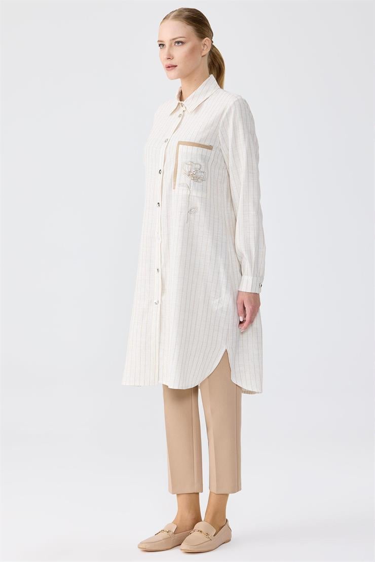 Cebi Çiçek Nakışlı Gömlek BEJ