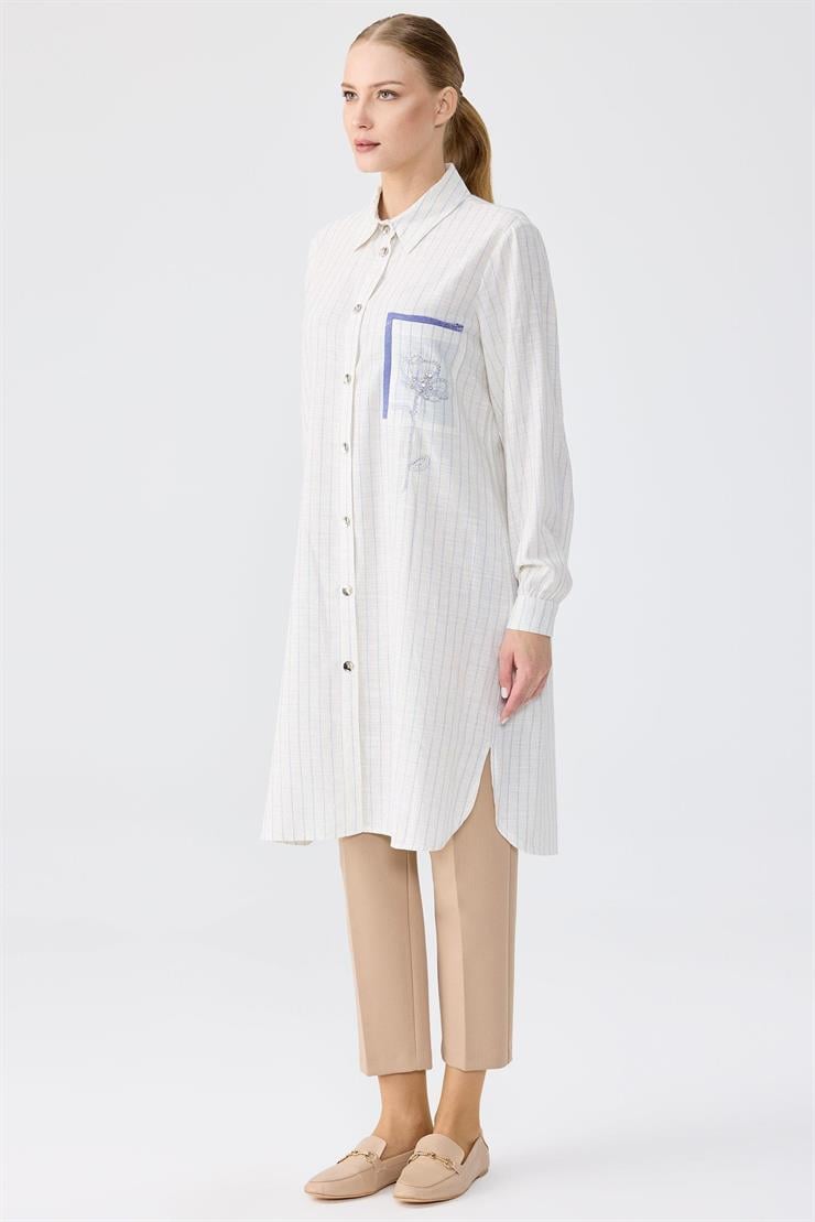 Cebi Çiçek Nakışlı Gömlek MAVİ