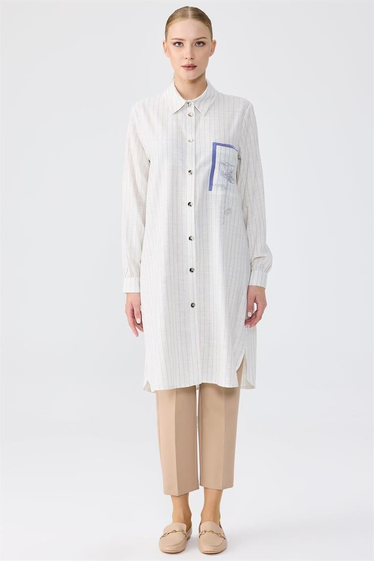 Cebi Çiçek Nakışlı Gömlek MAVİ