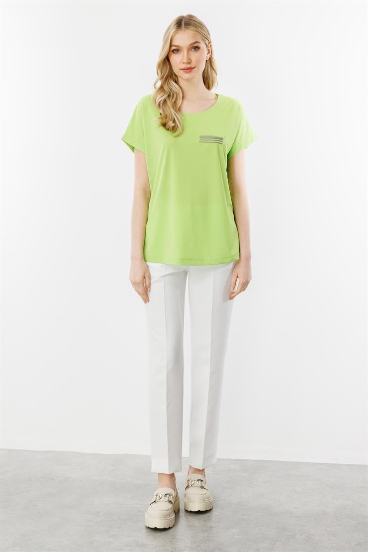 Cep Detaylı Kısa Kol Bluz-Yesil