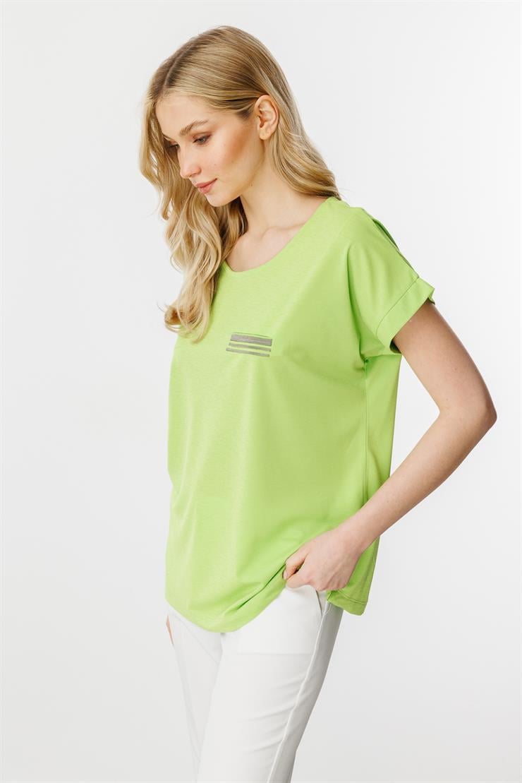 Cep Detaylı Kısa Kol Bluz-Yesil
