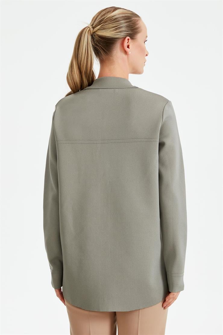 Cep Detaylı Polo Yakalı Rayon Triko Hırka GRİ