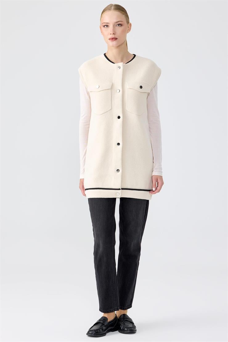 Cep Detaylı Triko Yelek BEJ