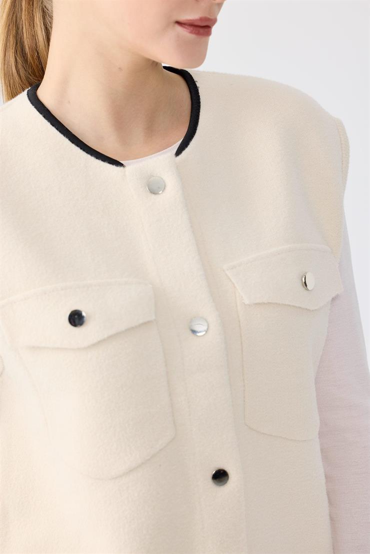 Cep Detaylı Triko Yelek BEJ