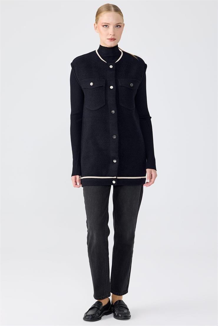 Cep Detaylı Triko Yelek SİYAH