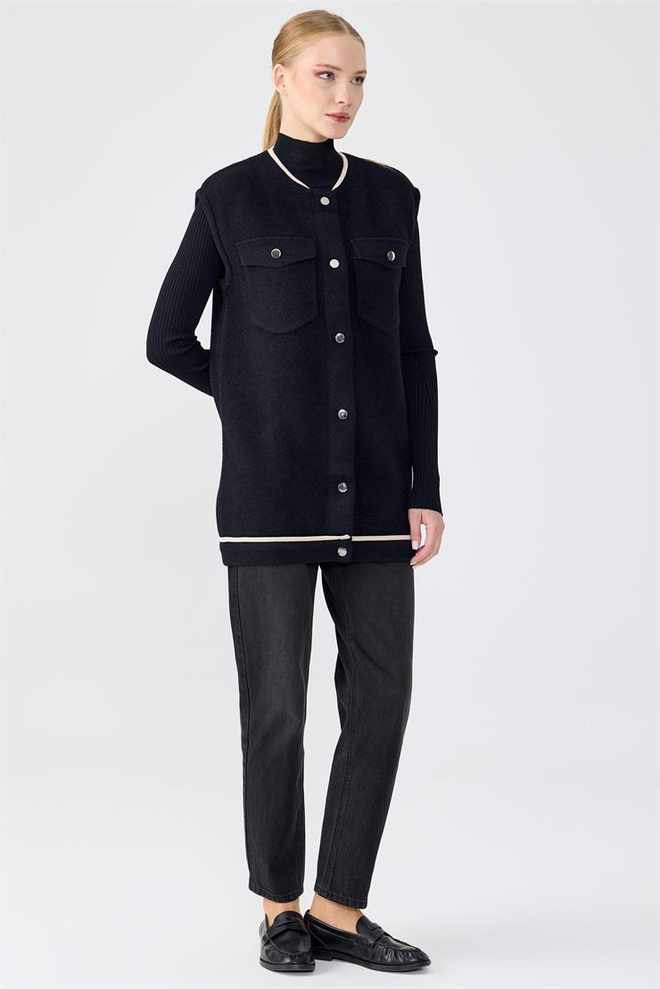 Cep Detaylı Triko Yelek SİYAH