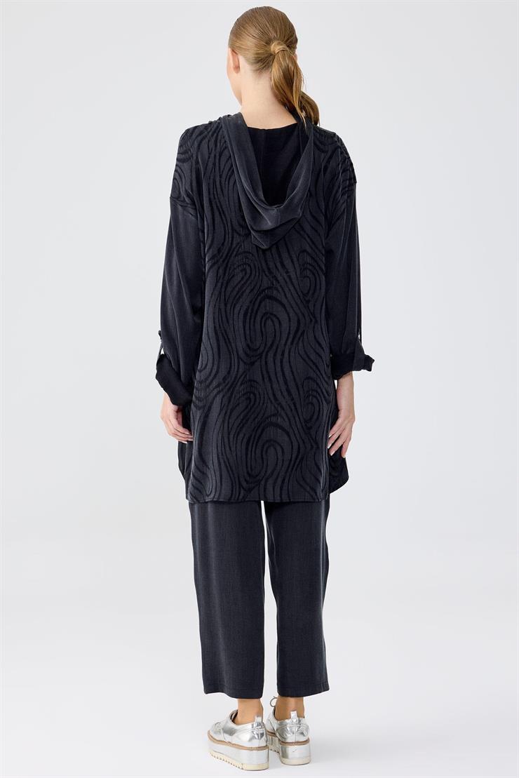 Cep Kapağı Detaylı Kapüşonlu Tunik Pantolon Takım SİYAH