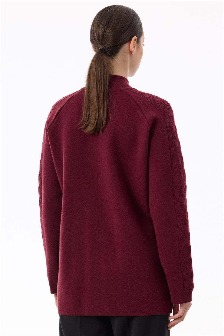 Cepleri Saç Örgülü Fermuarlı Hırka BORDO