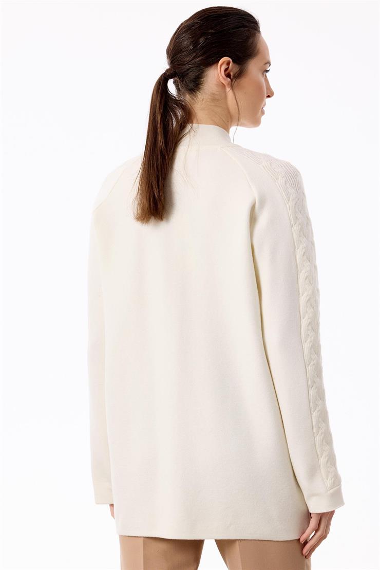 Cepleri Saç Örgülü Fermuarlı Hırka EKRU