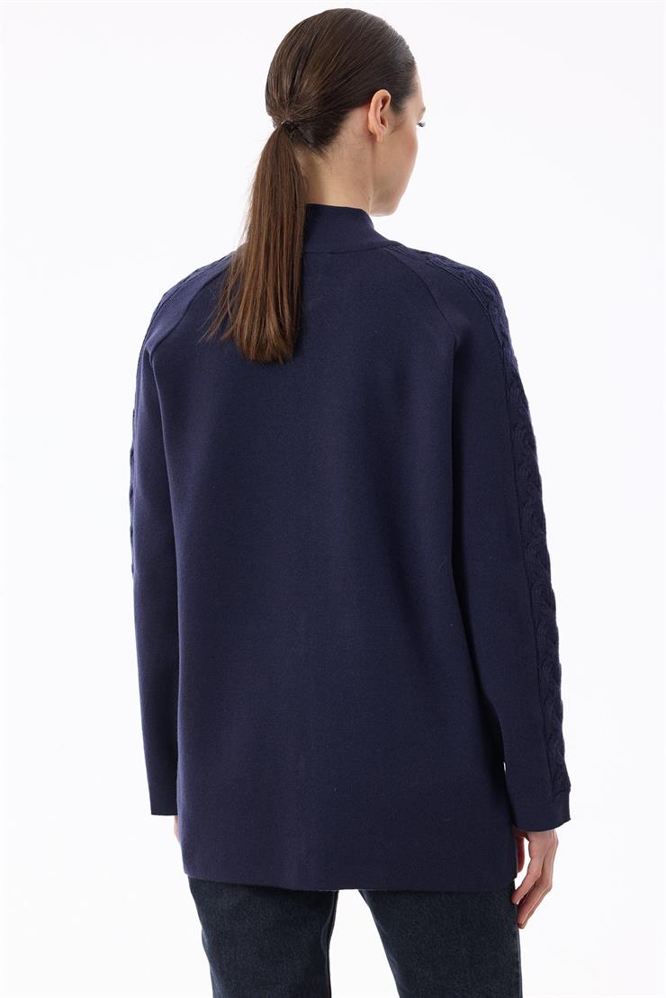 Cepleri Saç Örgülü Fermuarlı Hırka LACİVERT