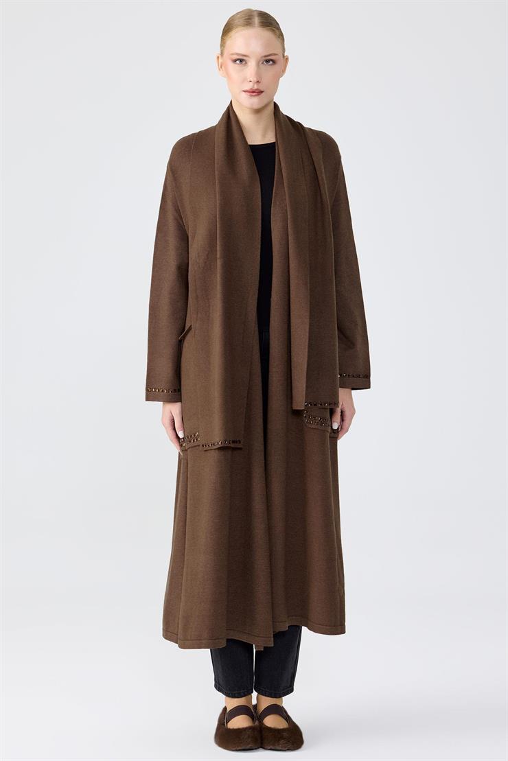 Cepleri Taş İşlemeli  Hırka KAHVE