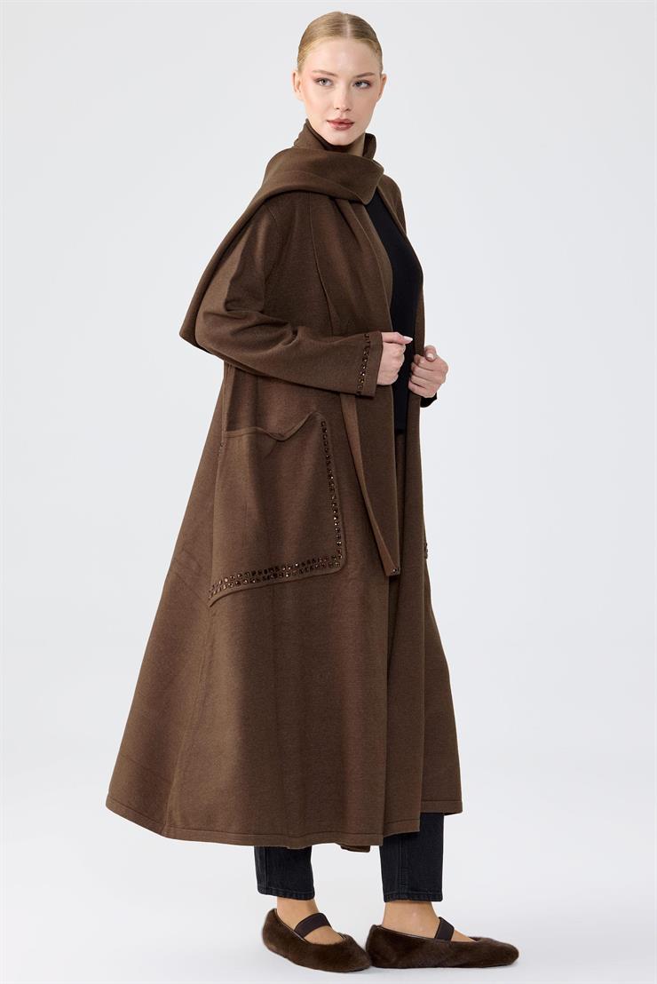 Cepleri Taş İşlemeli  Hırka KAHVE