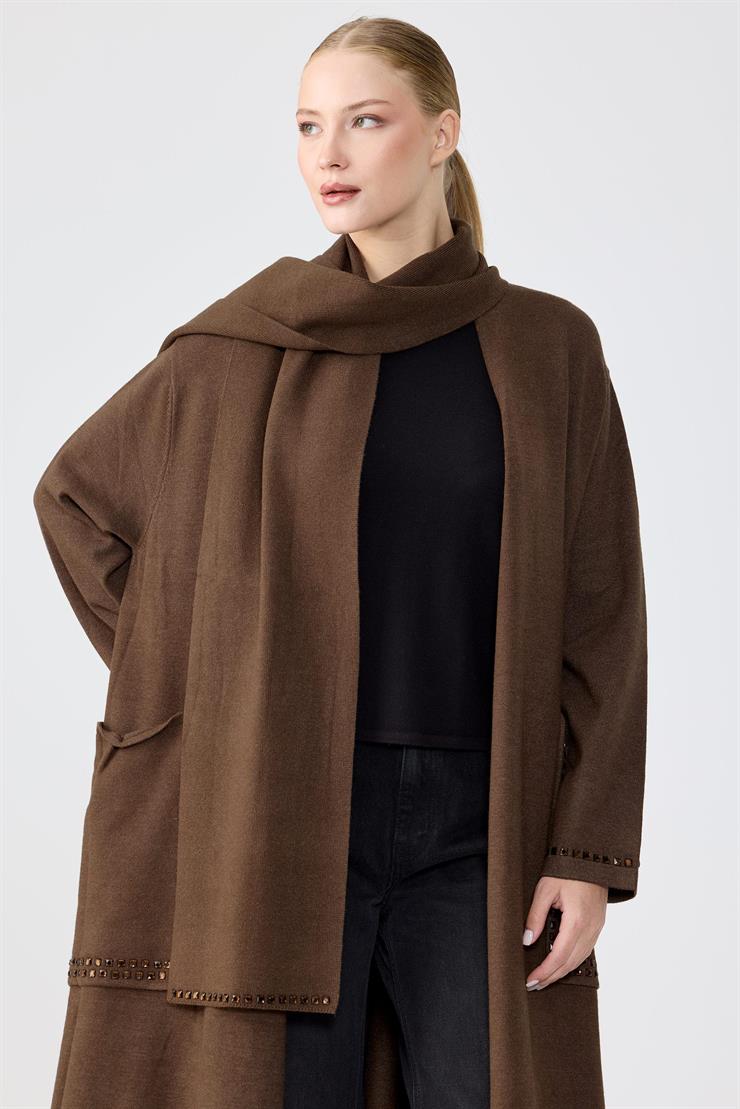 Cepleri Taş İşlemeli  Hırka KAHVE