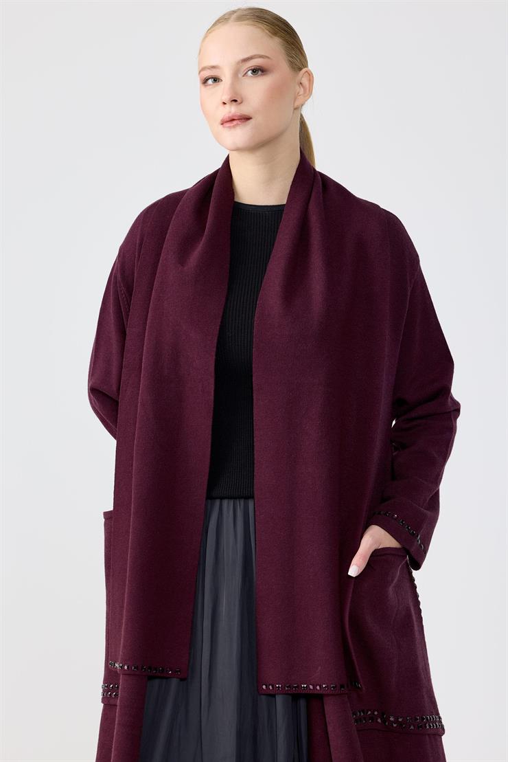 Cepleri Taş İşlemeli  Hırka MÜRDÜM