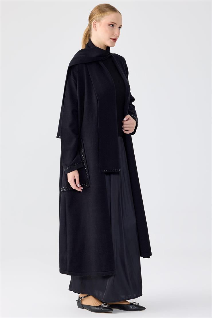 Cepleri Taş İşlemeli  Hırka SİYAH