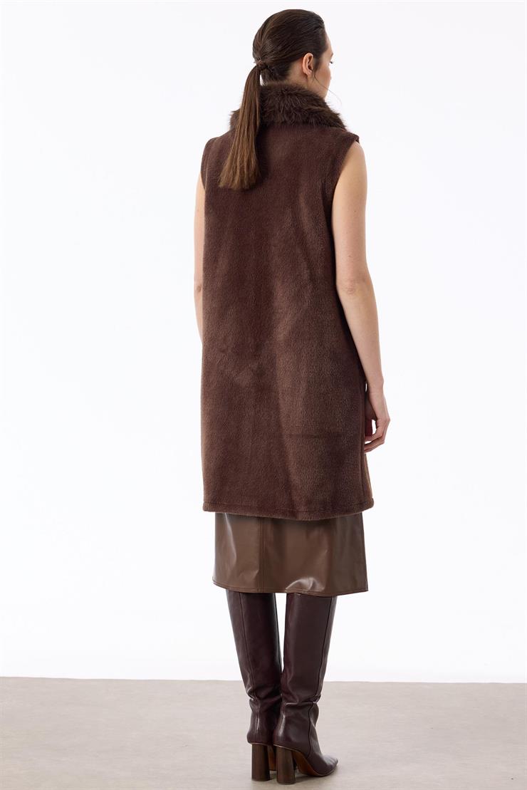 Cepleri Ve Önü Fermuarlı Yelek KAHVE