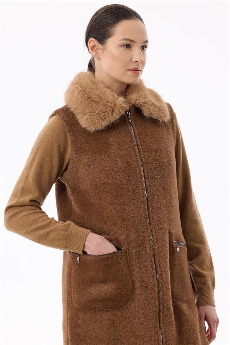 Cepleri Ve Önü Fermuarlı Yelek TABA