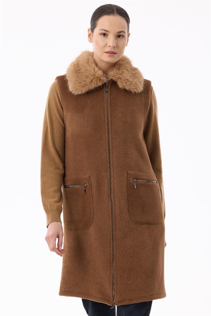 Cepleri Ve Önü Fermuarlı Yelek TABA