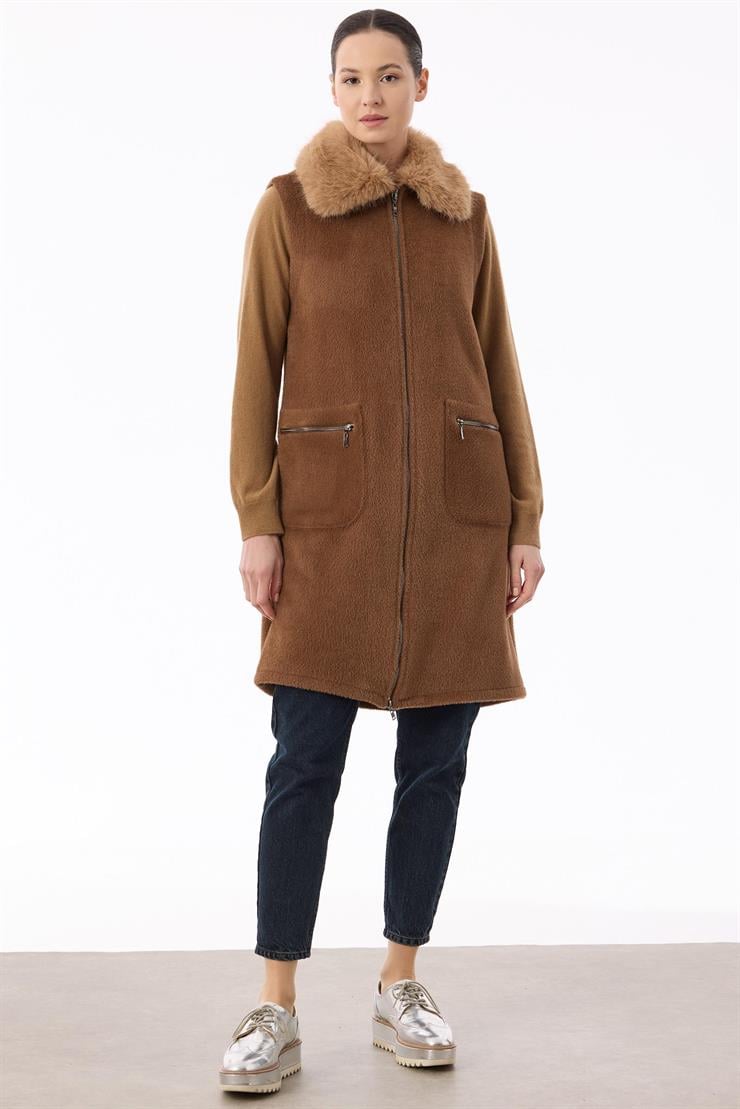 Cepleri Ve Önü Fermuarlı Yelek TABA