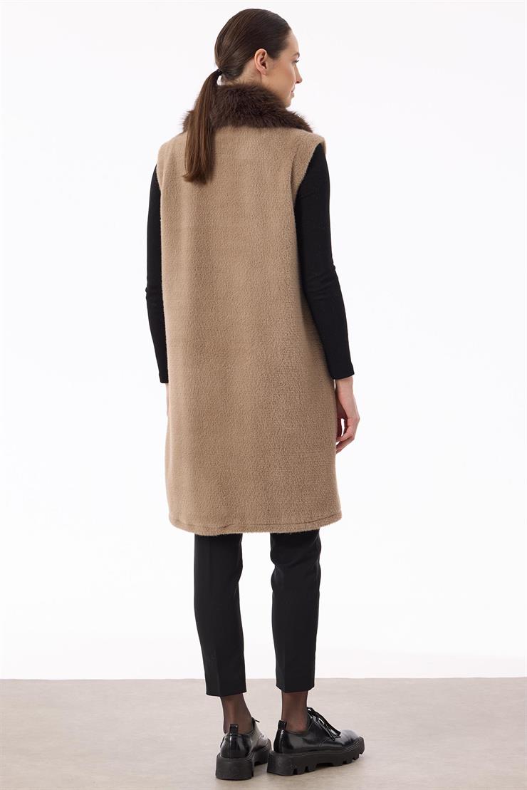 Cepleri Ve Önü Fermuarlı Yelek VİZON