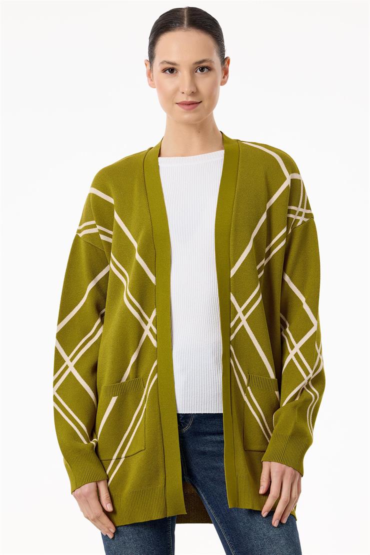 Cepli Verev Çizgili Rayon Hırka ASİT BEJ