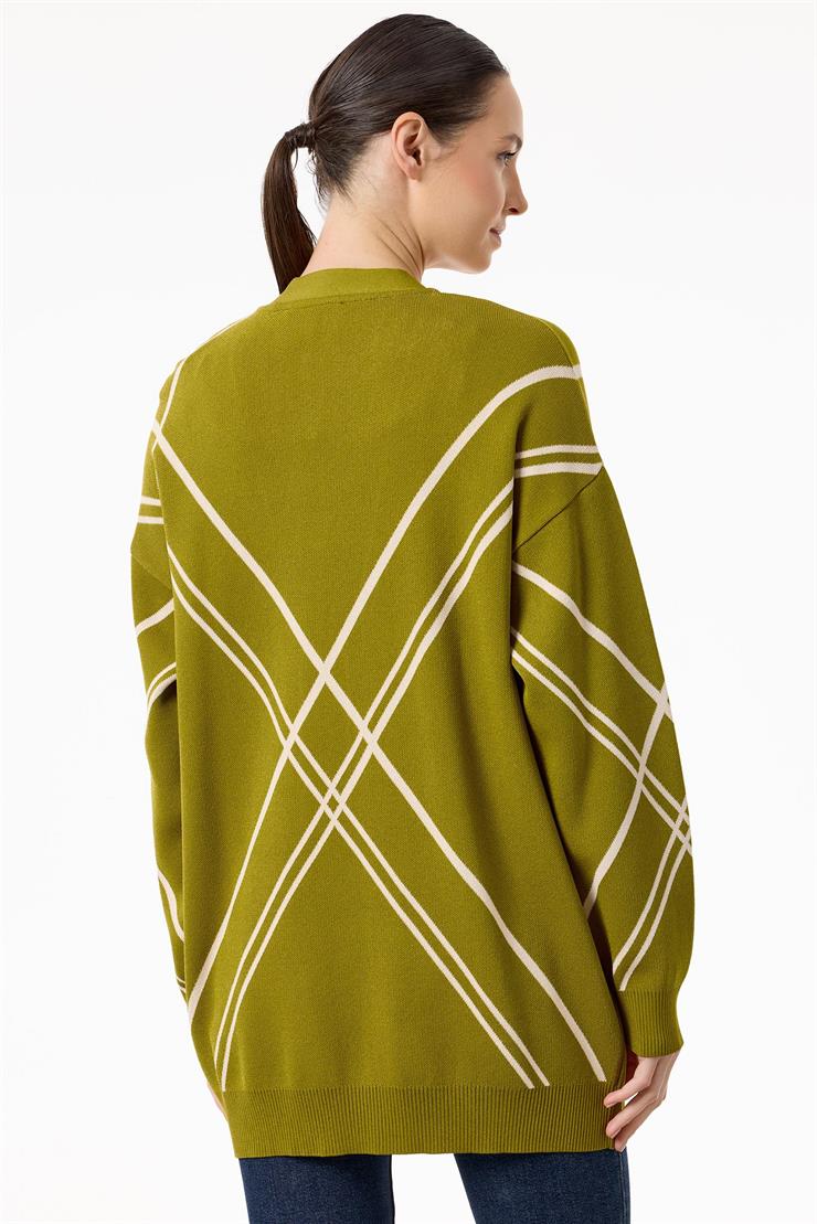 Cepli Verev Çizgili Rayon Hırka ASİT BEJ