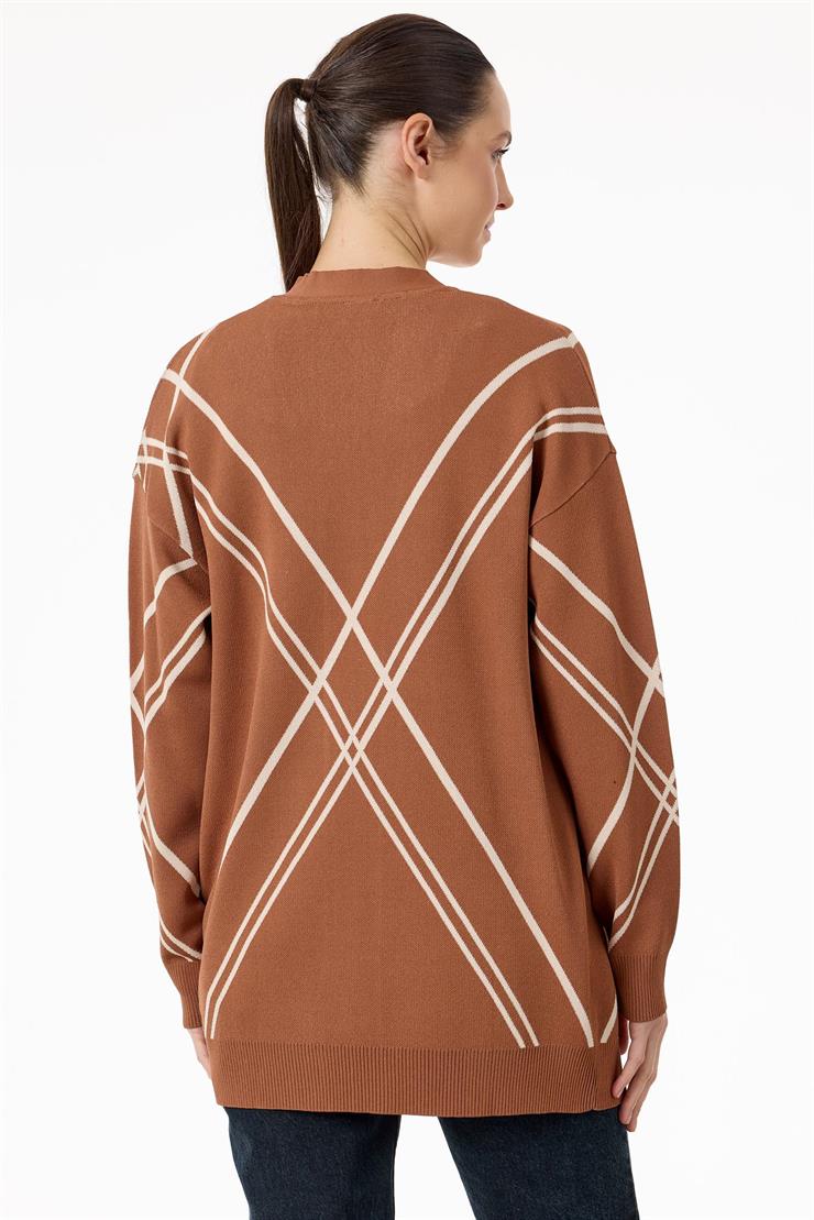 Cepli Verev Çizgili Rayon Hırka KAHVE BEJ