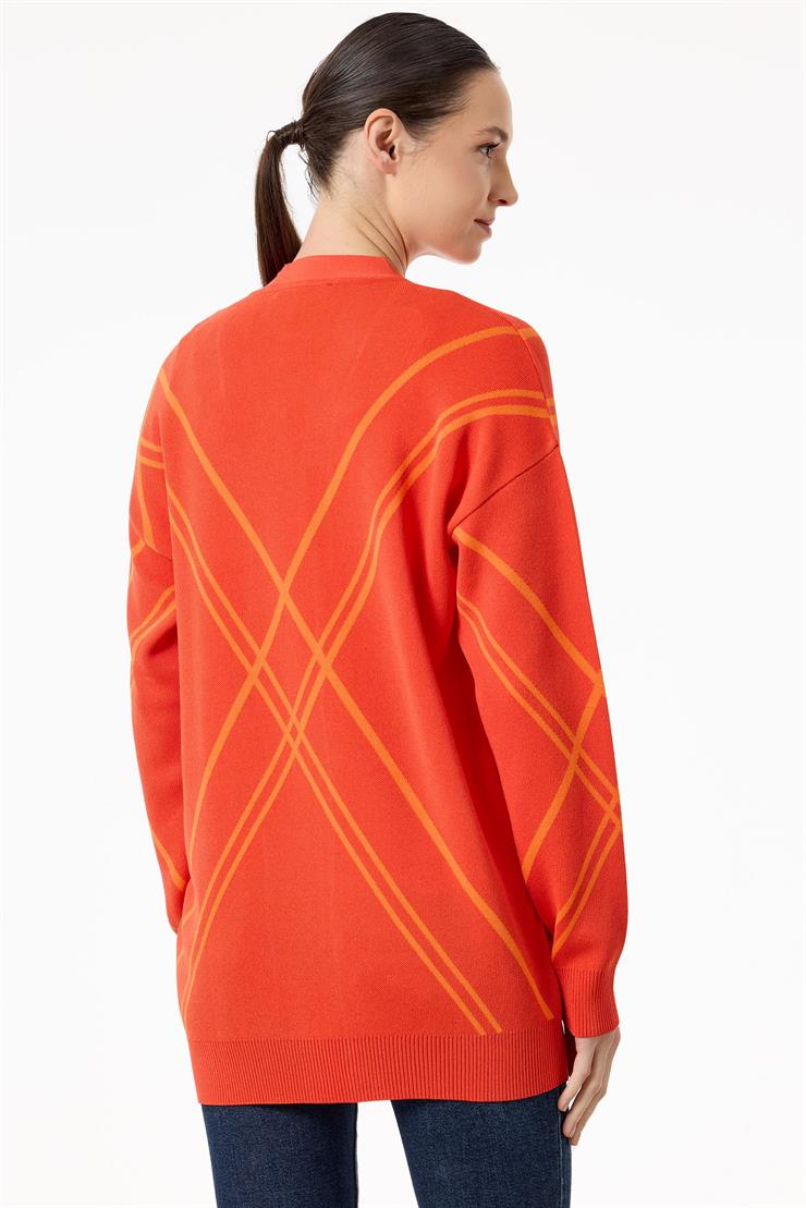Cepli Verev Çizgili Rayon Hırka MERCAN ORANJ