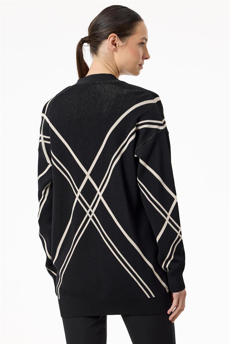 Cepli Verev Çizgili Rayon Hırka SİYAH-BEJ