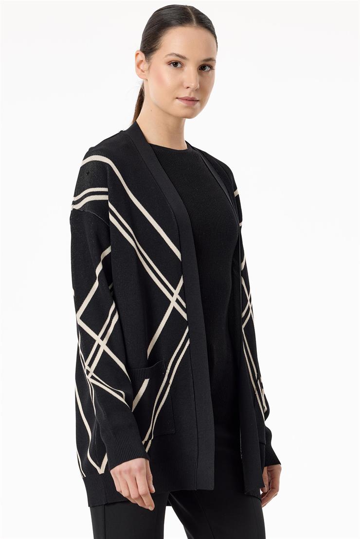Cepli Verev Çizgili Rayon Hırka SİYAH-BEJ