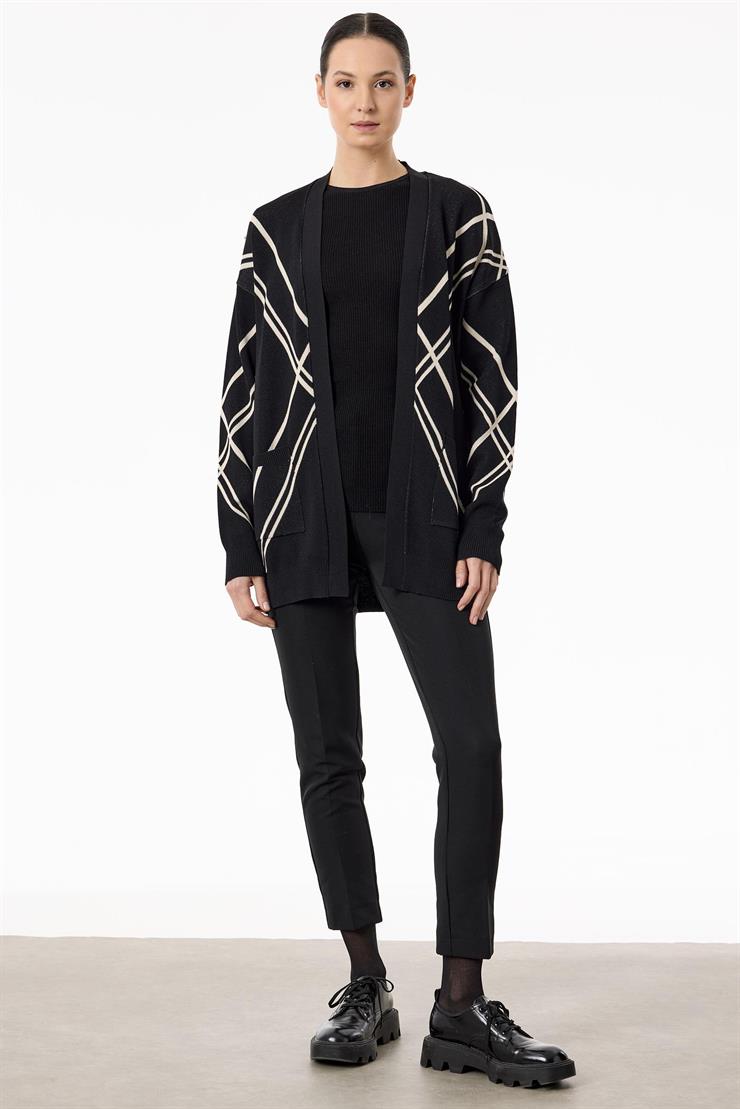 Cepli Verev Çizgili Rayon Hırka SİYAH-BEJ