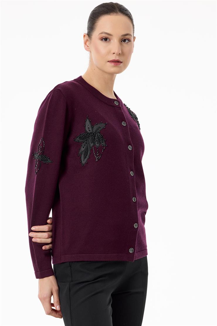 Çiçek Aplikeli Triko Hırka KIRMIZI