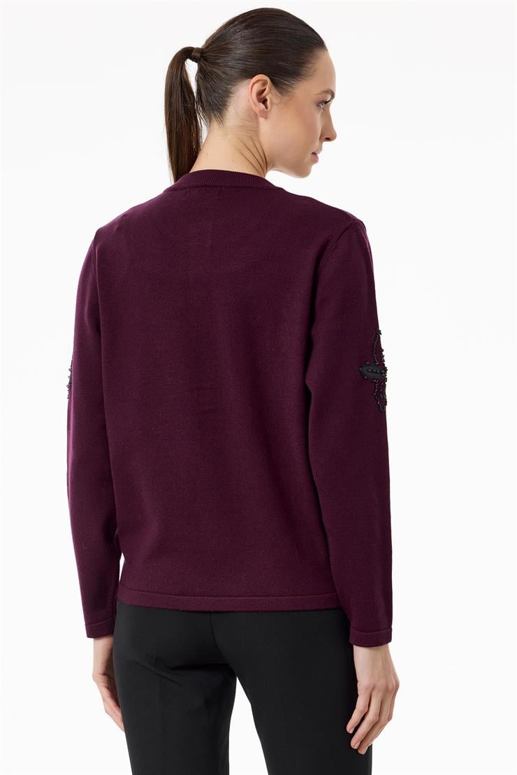 Çiçek Aplikeli Triko Hırka KIRMIZI