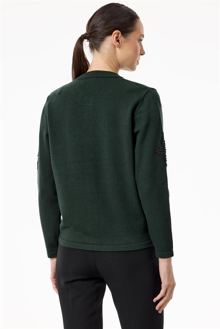 Çiçek Aplikeli Triko Hırka YEŞİL