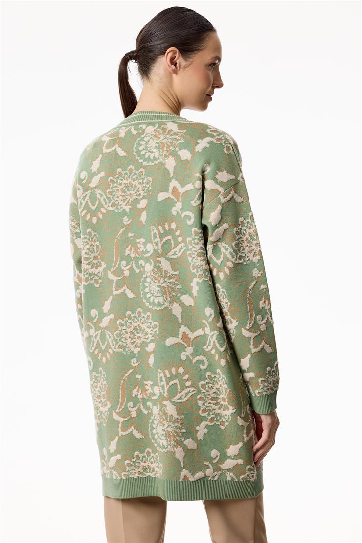 Çiçek Desenli Kabartmalı Triko Hırka ÇAĞLA YEŞİL