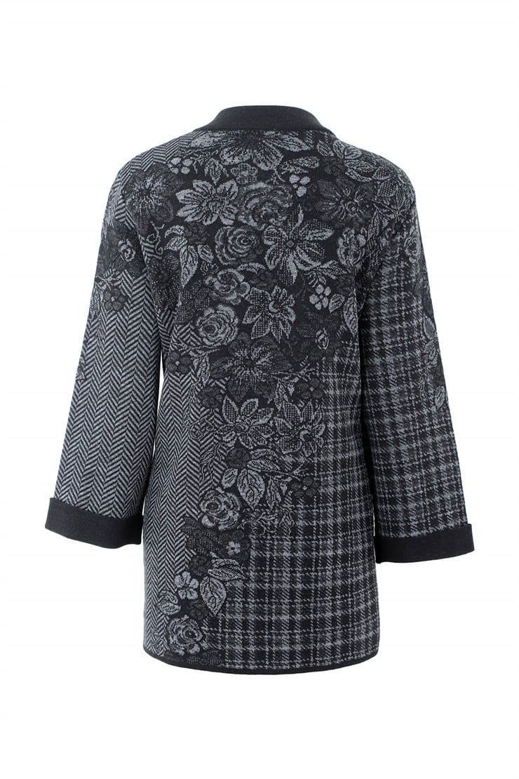 Çiçek Desenli Triko Hırka-Siyah-O.Gri-Antrasit